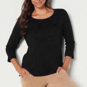 Isaac Mizrahi Essential Scoop-Neck Tee Size XS 3/4-Sleeves Cotton Black